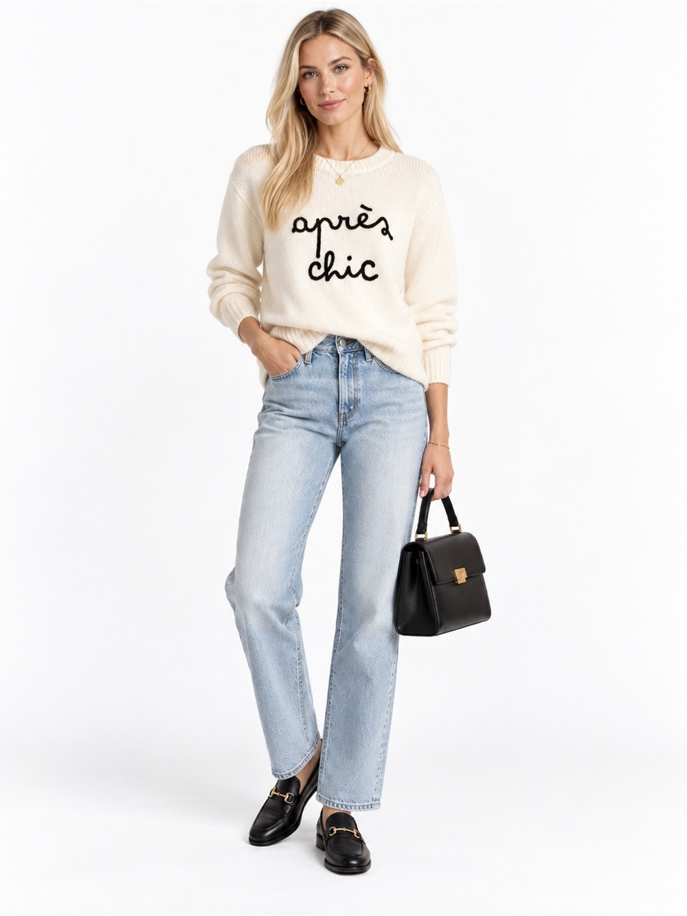 Women’s Light Wash Straight Jeans - Cream Sweater Look